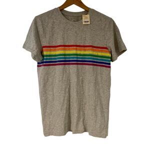NWOT Primary Gray Cotton Rainbow Stripe Graphic Tee Adult XS